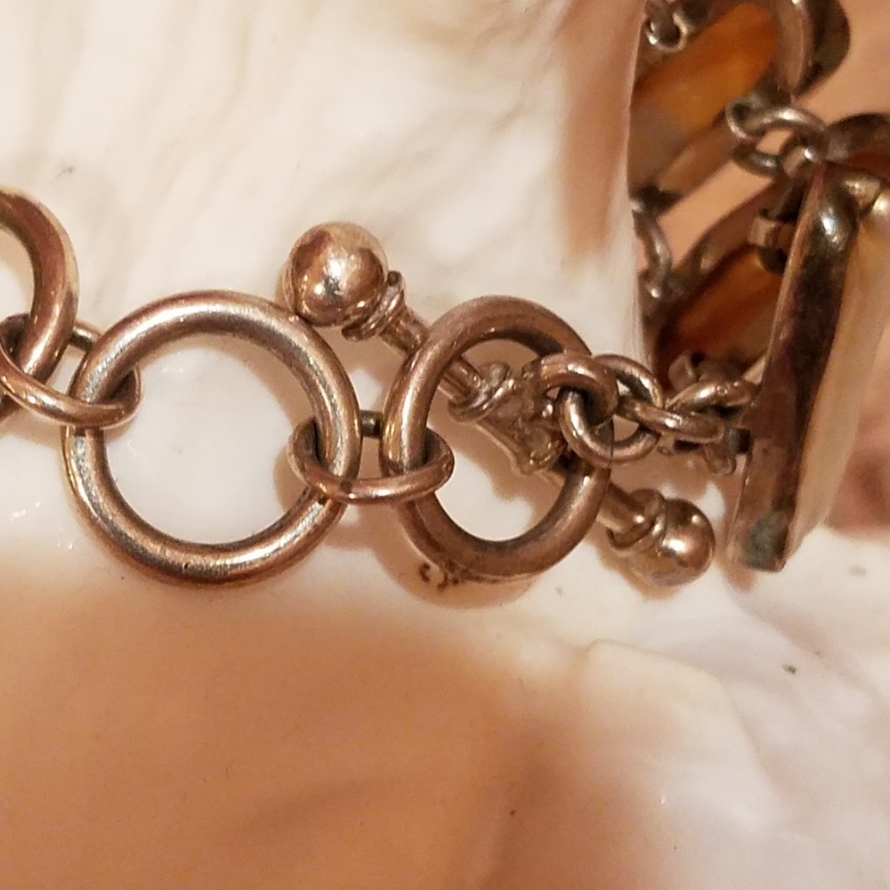 BEAUTIFUL UNUSUAL PEACH PEARL HEAVY STERLING BRACELET - Picture 3 of 10